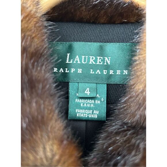 Lauren Ralph Lauren Wool Skirt Suit Set Faux Fur Collar Wool Blazer & Skirt Blac - Picture 9 of 11